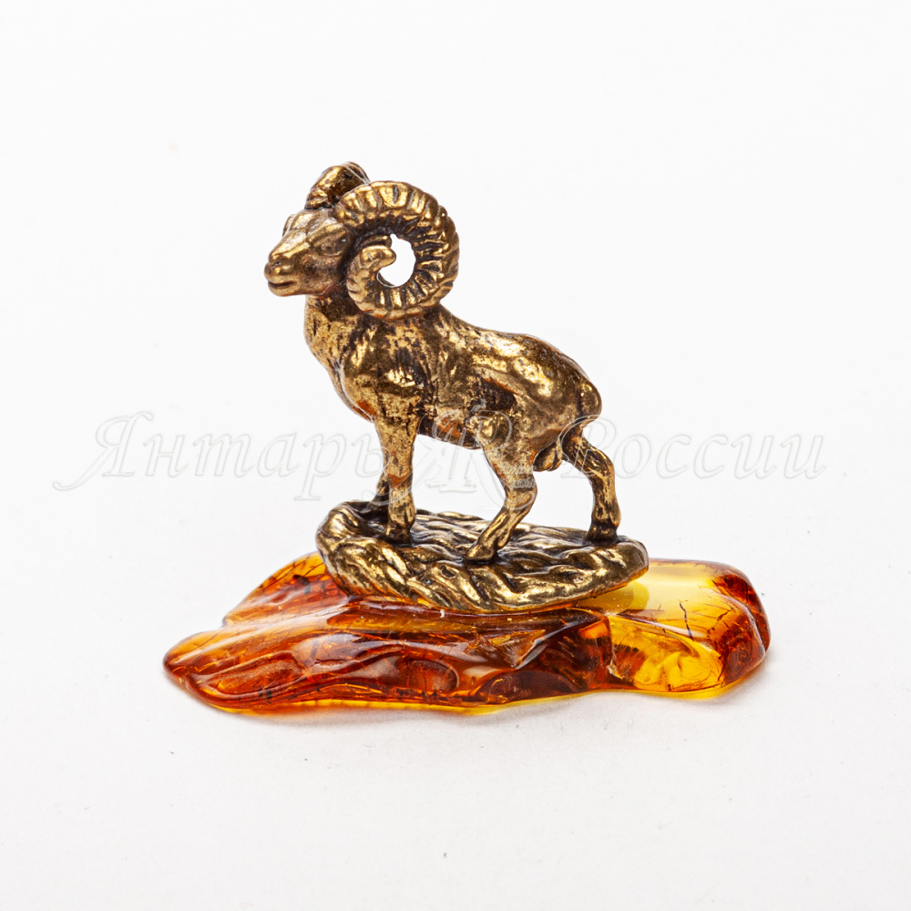 Архар-Горный баран Латунь, янтарь